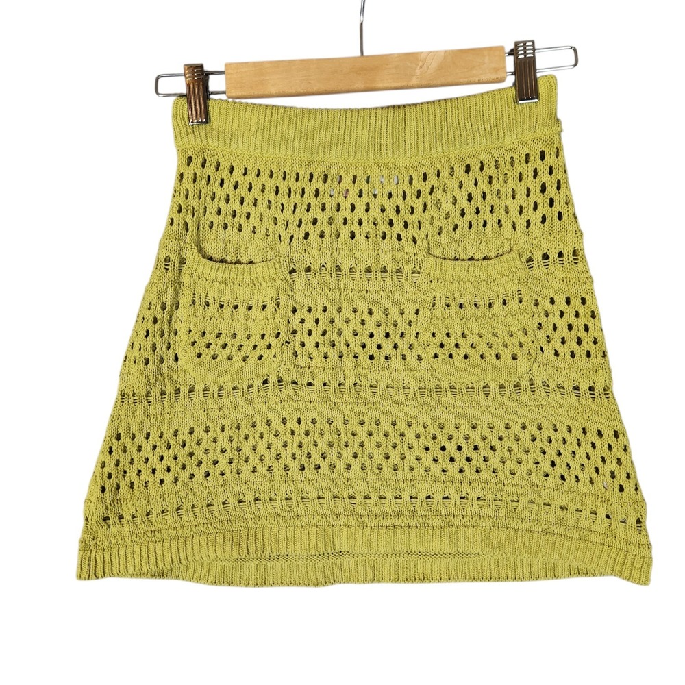 Free People Beach Coverup Mini Skirt XS Lime Green Crochet Boho